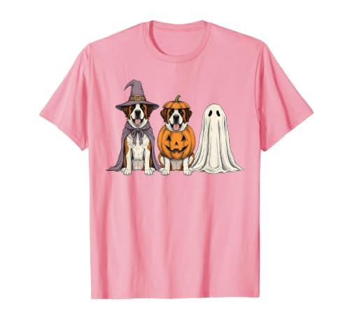 Funny Retro St. Bernard mom Halloween Witch Spooky Ghost Saint Bernard Pumpkin Halloween Dog Lover T-Shirt - size chart