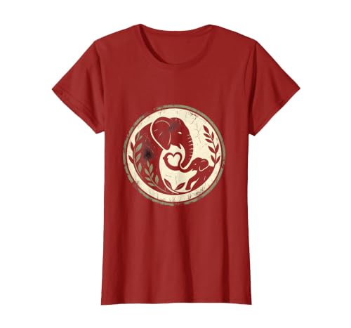 Mademark Elephant Mom and Baby Trunk Touch Illustration T-Shirt - Women - size chart