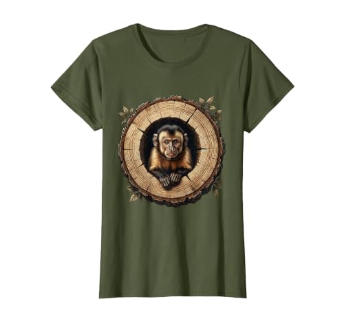 Mademark Capuchin Monkey in Hollow Log Illustration T-Shirt - Women - size chart