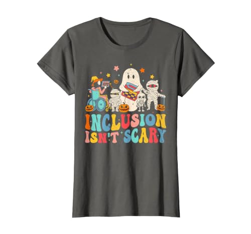 Inclusion Matters Tees Halloween Sped Teacher Kids Inclusion Isn't Scary Ghost Mummy Halloween SLP Sped Teacher T-Shirt -