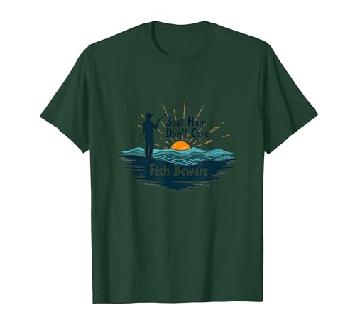 Mademark Boat Hair Don't Care Fish Beware Fishing Apparel T-Shirt - size chart