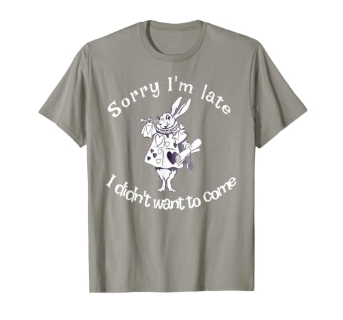 Sorry I'm Late, I Didn't Want to Come White Rabbit Watch T-Shirt — design detail