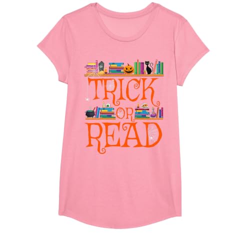Trick or Read Funny Halloween Teacher Book Library Reading T-Shirt - size chart