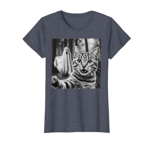 Halloween Cat Selfie with Spooky Ghost t -shir t Halloween Cat Selfie with Spooky Ghost T-Shirt - size chart