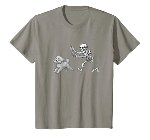 Funny Halloween Dog Lovers Gift Tees Skeleton Dogs Funny Skeleton Chasing Goldendoodle Dog Halloween Dogs Lover T-Shirt -