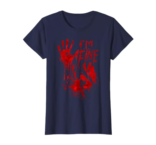 InGENIUS Halloween Shirts & Gifts I'm Fine Bloody Hand Blood Stained Splatter Funny Halloween T-Shirt - size chart