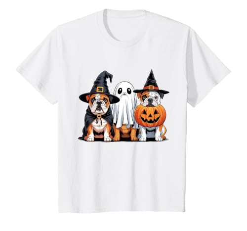 English Bulldog Halloween Funny Dog Lover Pumpkin Witch T-Shirt - size chart