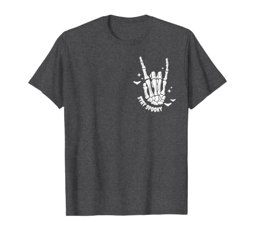 Funny Skeleton Halloween Vintage Stay Spooky Hand Skeleton Happy Halloween Pocket T-Shirt - size chart