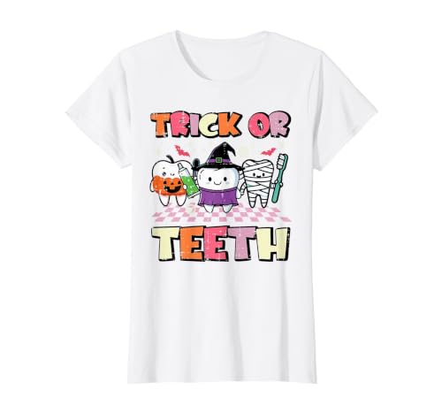 Halloween Shirts For Women Men Kids Boys Girls Halloween Dentist Trick Or Teeth Dental Costume Men Women T-Shirt - size chart