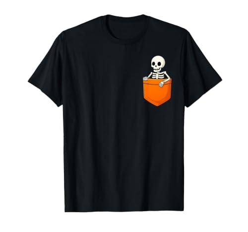 Halloween Spooky Funny Design Skeleton in Pocket Halloween Spooky Funny Skull Costume T-Shirt - size chart