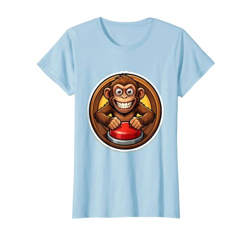 Mademark Monkey Pressing Big Red Button Funny Stupid Tee T-Shirt - Women - size chart