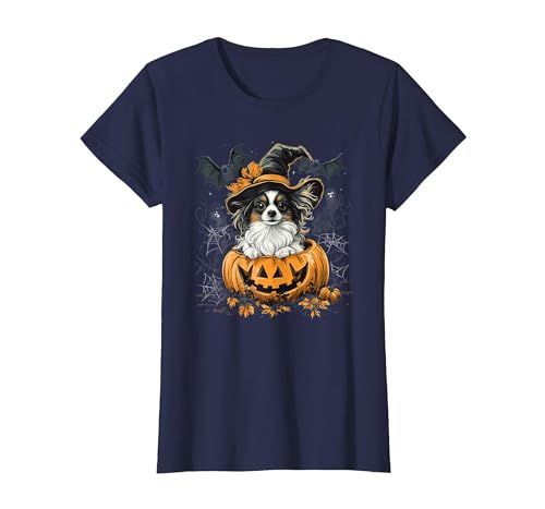 Papillon Dog Dog Halloween Costume Outfits Papillon Dog Pumpkin Halloween Thanksgiving Men Women T-Shirt - size chart