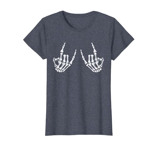 Halloween Tees for Women Men Kids Rocker Hand Sign Rock Skeleton Halloween Costume Men Women T-Shirt - size chart