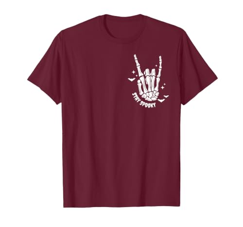Funny Skeleton Halloween Vintage Stay Spooky Hand Skeleton Happy Halloween Pocket T-Shirt - size chart