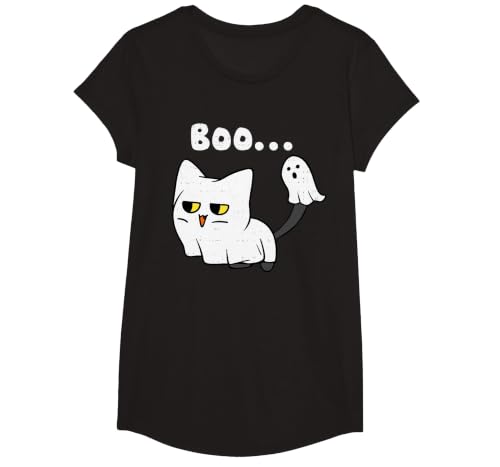 Halloween Tees Women Men Kids Cat Boo Ghost Cute Kitty Spooky Funny Halloween Meow Pet T-Shirt - size chart
