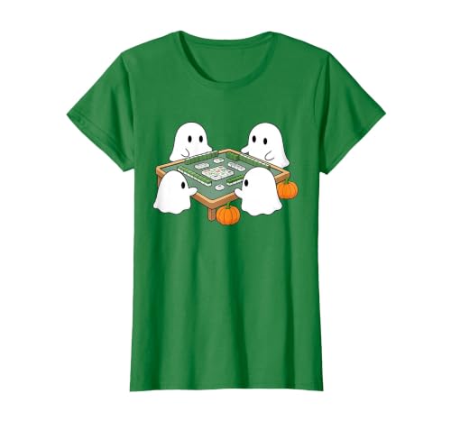 Mahjong Player Halloween Ghost Playing Mahjong Halloween Ghost Playing Mahjong Spooky Season Game Day Fall T-Shirt - size