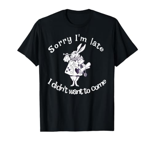 Sorry I'm Late, I Didn't Want to Come White Rabbit Watch T-Shirt — design detail