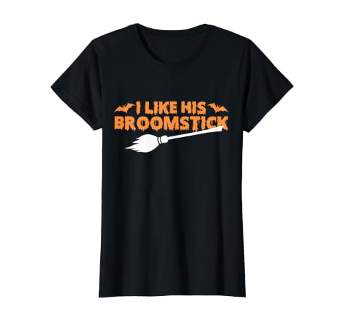 Funny Groovy Halloween Outfit I Like His Broomstick Halloween Funny Matching Couples T-Shirt - size chart