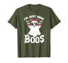 Addictive Designs Halloween Merch Funny Halloween, Just Here for the Boos, Ghost Drinking Wine T-Shirt - size chart
