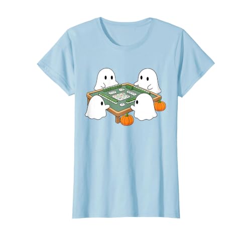 Mahjong Player Halloween Ghost Playing Mahjong Halloween Ghost Playing Mahjong Spooky Season Game Day Fall T-Shirt - size