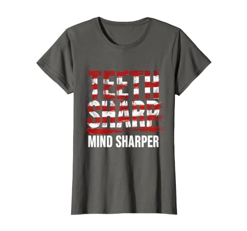 Mademark Teeth Sharp Mind Sharper Shark Graphic Design T-Shirt - size chart