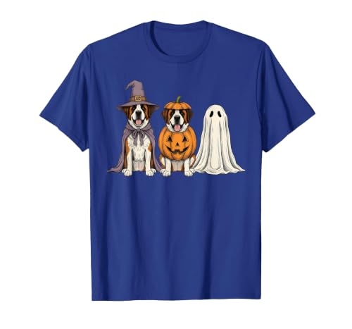Funny Retro St. Bernard mom Halloween Witch Spooky Ghost Saint Bernard Pumpkin Halloween Dog Lover T-Shirt - size chart