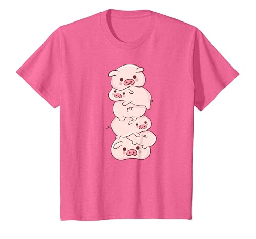 Pink Kawaii & Anime Stuff Pigs On A Pile - Cute Kawaii Anime - Pig Aesthetic Japanese T-Shirt - size chart