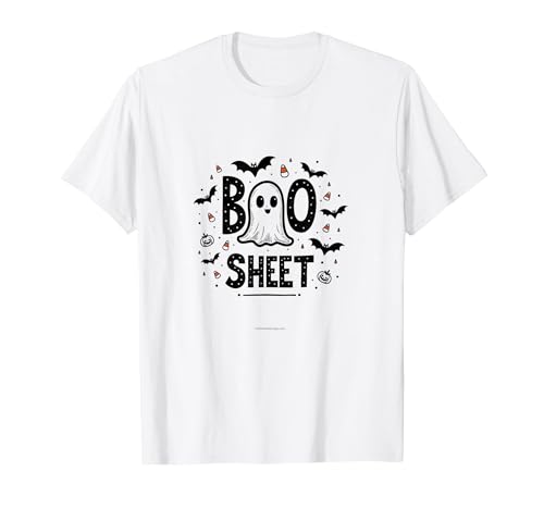 Mademark Halloween Humorous Boo Sheet Ghost Face Pun T-Shirt - size chart