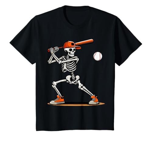 Funny Halloween Skeleton Sports Boys Costume Baseball Skeleton Spooky Boys Halloween Baseball Player T-Shirt - size chart