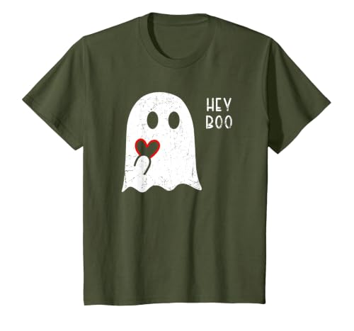 Halloween Ghosts & Stuff Clothing Hey Boo Ghost Heart Hand Sign Cute Halloween Spooky Season T-Shirt - size chart
