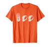 Deaf Halloween ASL Costume Boo Hands ASL Halloween Skeleton Hand American Sign Language Boo T-Shirt - size chart