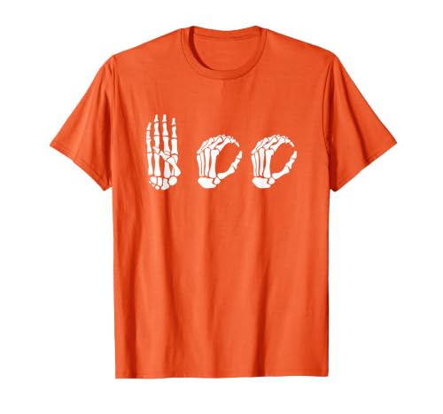 Deaf Halloween ASL Costume Boo Hands ASL Halloween Skeleton Hand American Sign Language Boo T-Shirt - size chart