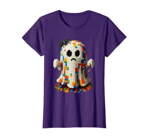 Block Building Halloween Ghost Brick or Treat Boys Halloween Master Builder Ghost Kids Building Blocks Bricks T-Shirt - size