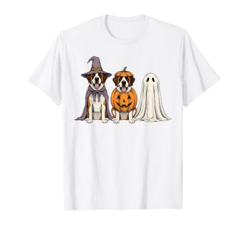 Funny Retro St. Bernard mom Halloween Witch Spooky Ghost Saint Bernard Pumpkin Halloween Dog Lover T-Shirt - size chart