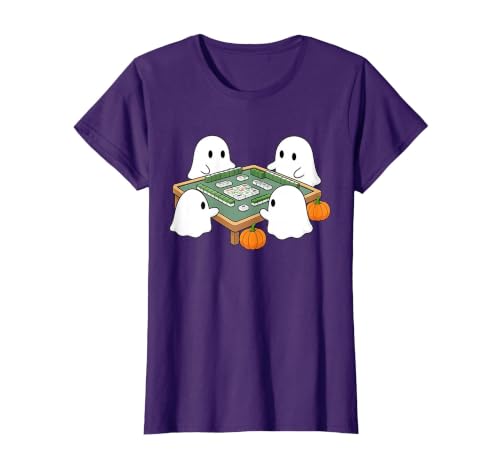 Mahjong Player Halloween Ghost Playing Mahjong Halloween Ghost Playing Mahjong Spooky Season Game Day Fall T-Shirt - size