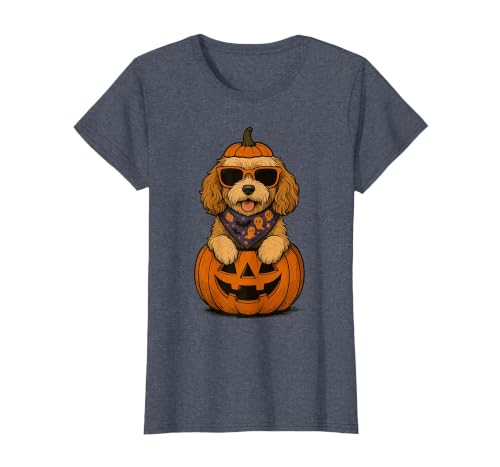 Funny Retro Maltipoo mom Halloween Spooky Cavapoo Pumpkin Halloween Doodle Dog Lover T-Shirt - size chart