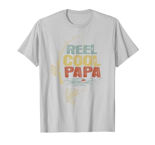 Cool Papa Fathers Day Fishing Gifts Funny Fisherman Vintage Reel Cool Papa T-Shirt - size chart