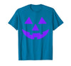 Trick or Treat Funny Halloween Costumes Party Tees Jack O Lantern Scary Carved Pumpkin Face Halloween Purple T-Shirt - size