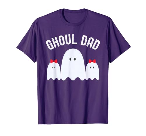 Ghoul Dad, Halloween Daddy Ghost Father of Two Ghost Girls T-Shirt - size chart