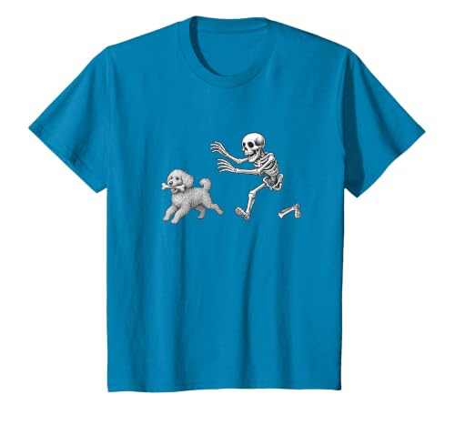 Funny Halloween Dog Lovers Gift Tees Skeleton Dogs Funny Skeleton Chasing Goldendoodle Dog Halloween Dogs Lover T-Shirt -