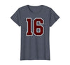 Maroon Number 16 Jersey Player Uniform #16 Gifts Maroon and White Number 16 Jersey Player Uniform #16 Fan T-Shirt - size