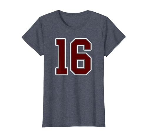 Maroon Number 16 Jersey Player Uniform #16 Gifts Maroon and White Number 16 Jersey Player Uniform #16 Fan T-Shirt - size