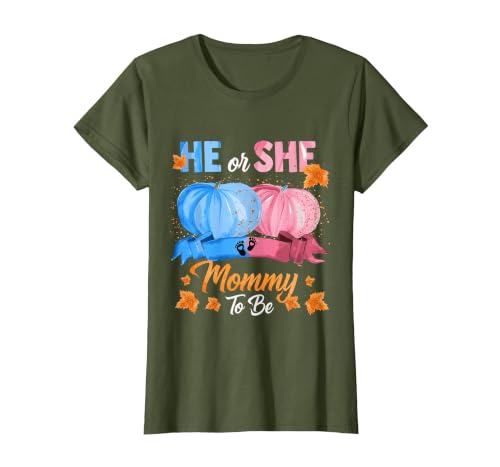 He Or She Pumpkin Gender Reveal Party Supplies Tee Halloween Pumpkin Gender Reveal He or She Mommy to Be T-Shirt - size chart