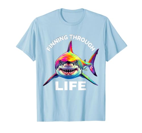 Mademark Finning Through Life Shark Graphic Design T-Shirt - size chart