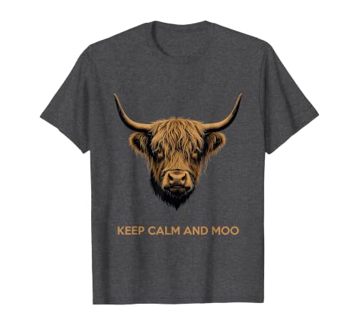 Mademark Keep Calm and Moo Highland Cow Design T-Shirt - size chart