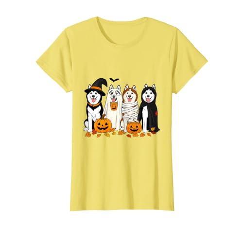 Funny Siberian Husky Ghost Pumpkin Funny Husky Ghost Dogs Halloween Dog Spooky T-Shirt - size chart