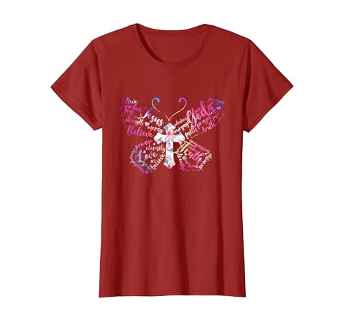 Butterfly Prayer Graphic Jesus Christian Cross Butterfly Prayer Jesus Christian Cross Floral Pattern T-Shirt - size chart