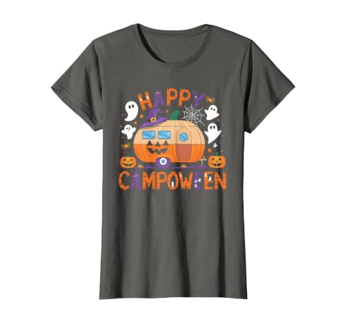 Spooky Camp-O-Ween Ghosts and Campfire Apparel Happy Camp-O-Ween Halloween Camping Ghosts and Campfires T-Shirt - size chart