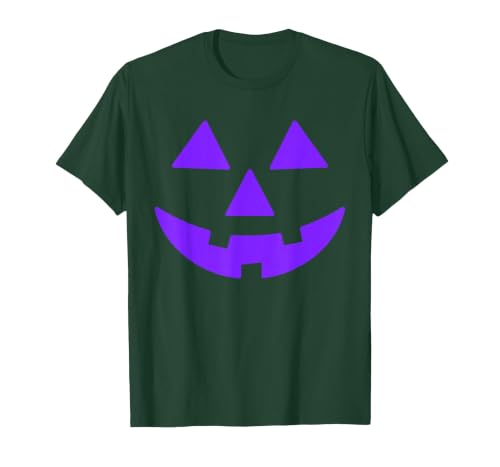 Trick or Treat Funny Halloween Costumes Party Tees Jack O Lantern Scary Carved Pumpkin Face Halloween Purple T-Shirt - size