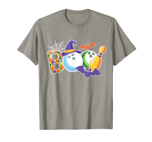 Bowling Boo Creepy Halloween Costume Pumpkin Bowling Lover T-Shirt - size chart